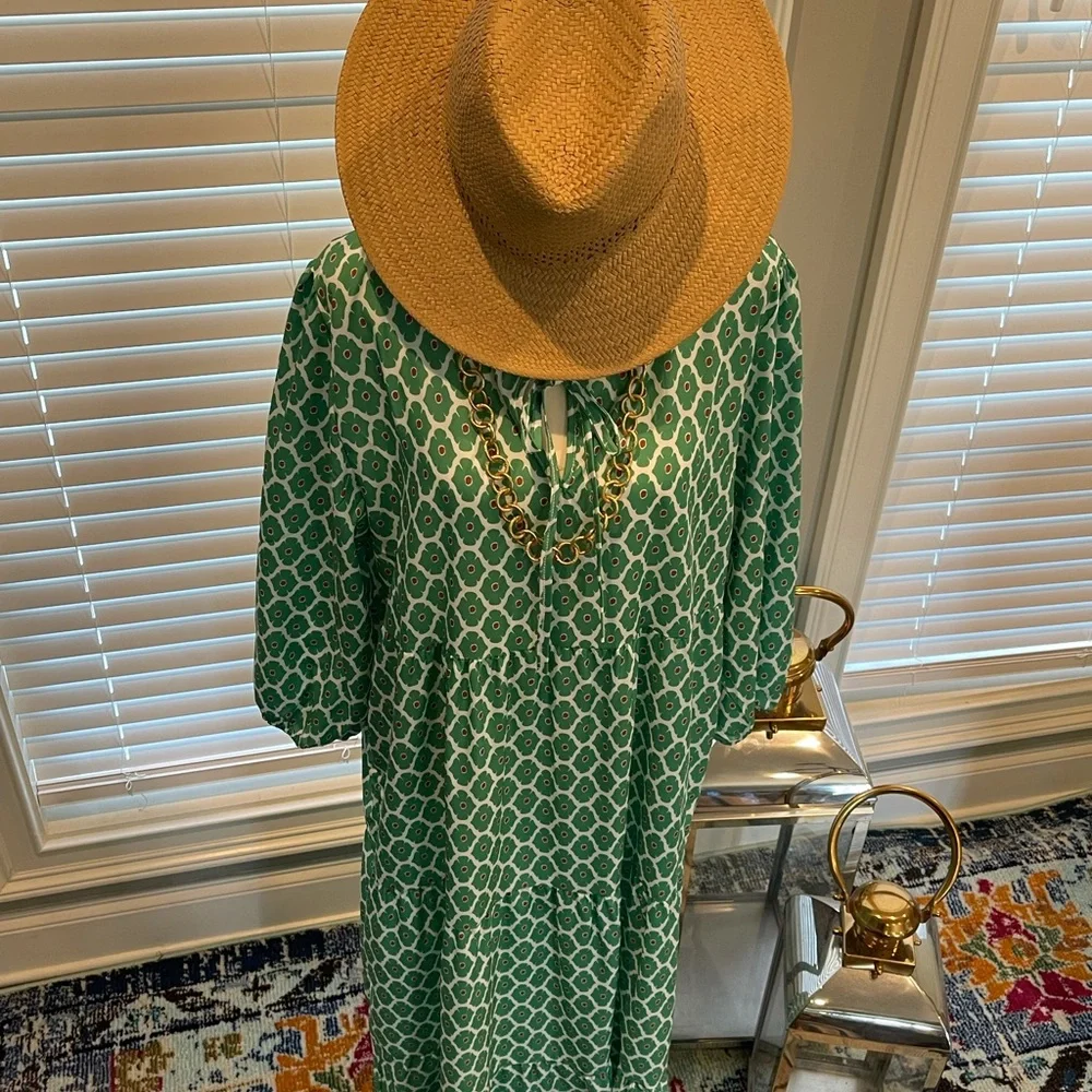 Green Lantern Sleeve Printing Long boho Dress - Picture 4 of 11